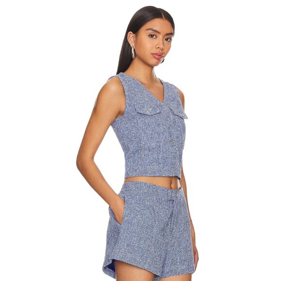 Central Park West Sammie Top in Blue Tweed - Picture 2 of 4
